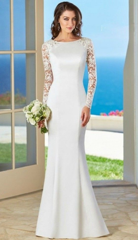 Wedding Gowns For Older Brides With Sleeves
 Simple Elegant Long Sleeves Wedding Dress for Older Brides