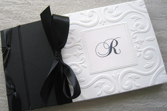 Wedding Guest Book Black
 Wedding Guest Book Black and White Monogram Classic Style
