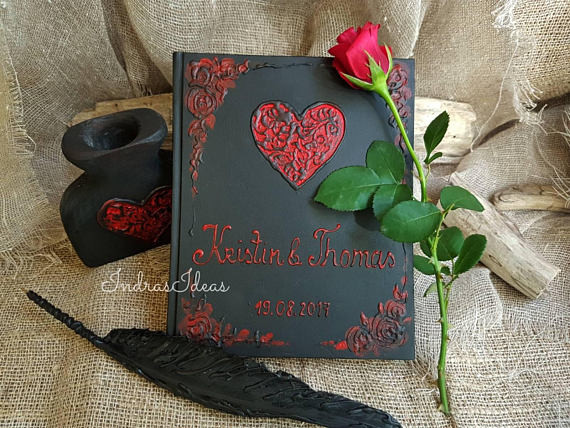 Wedding Guest Book Black
 Black Red Wedding Guest book Black Guest book Personalized