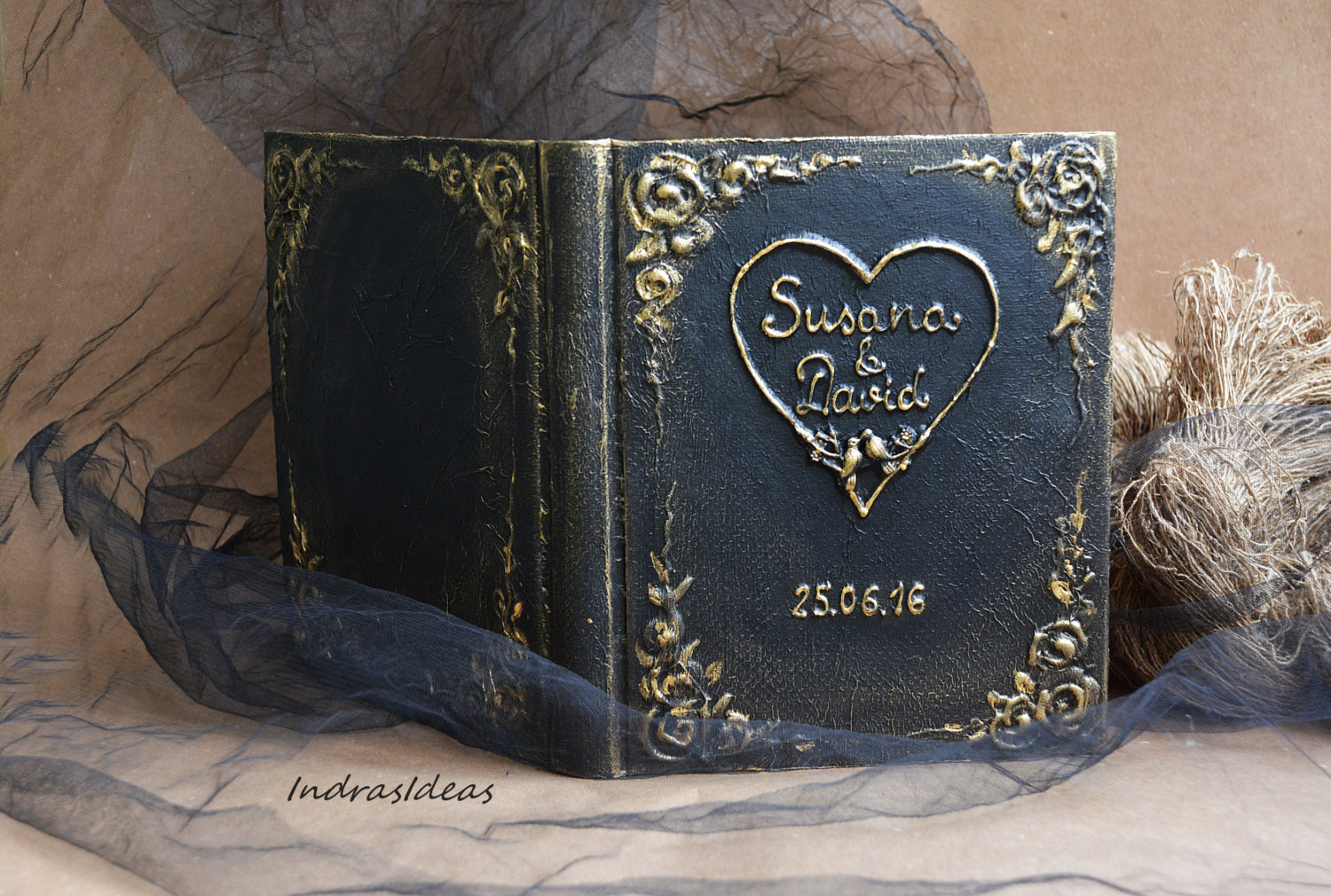 Wedding Guest Book Black
 Personalized Guest book Black Guest book Black gold Wedding
