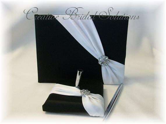 Wedding Guest Book Black
 Black and White Wedding Guest Book and Guest Pen Set Diagonal