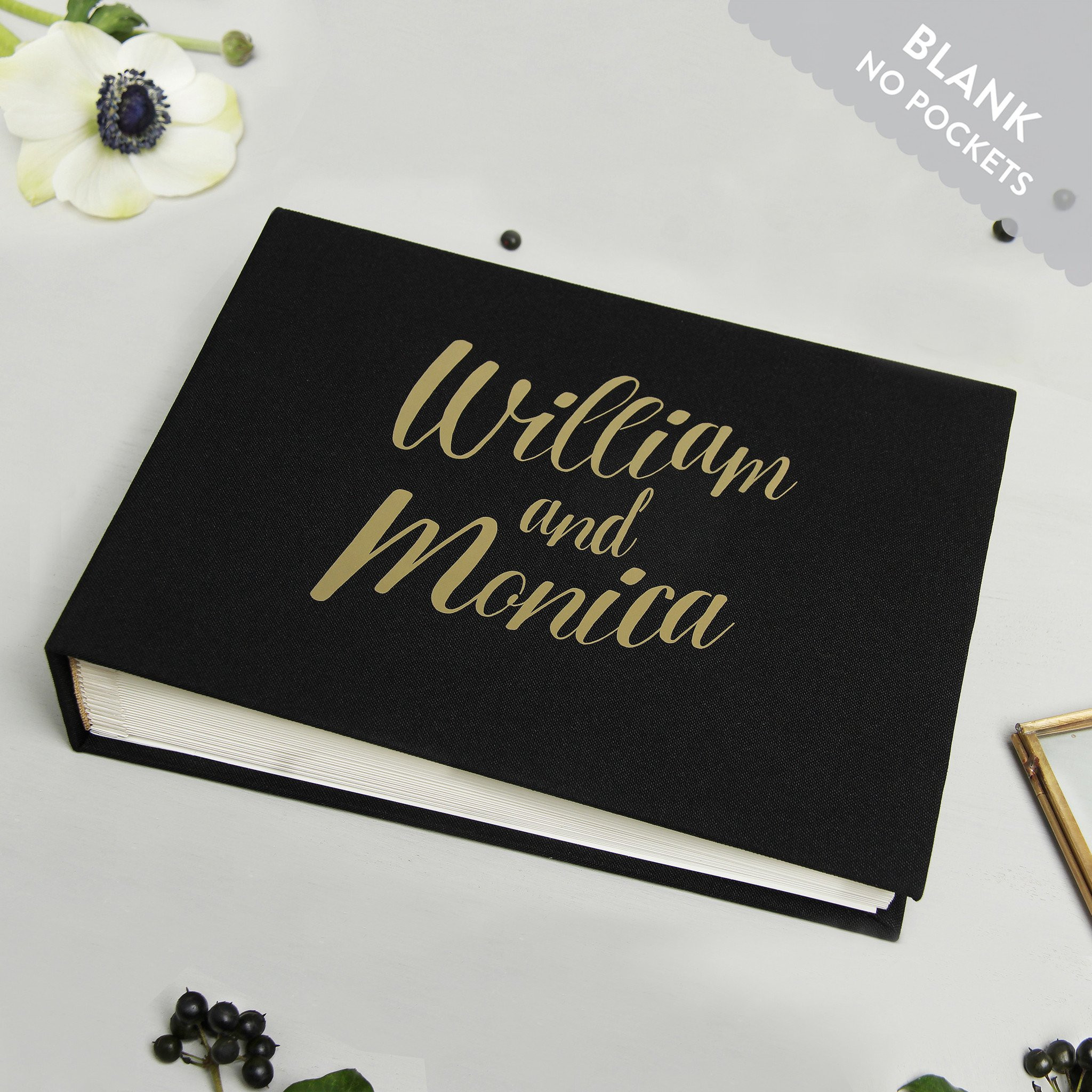 Wedding Guest Book Black
 Wedding Guest Book Album Black with Gold Lettering Empty