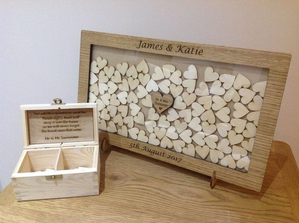 Wedding Guest Book Frame
 Personalised drop box Oak frame Wedding Guest Book