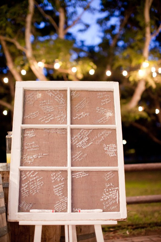 Wedding Guest Book Ideas Unique
 Picture a vintage window frame with burlap to write on