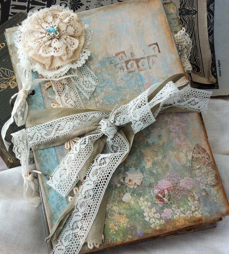 Wedding Guest Book Vintage
 Lace Wedding Guest Book Vintage Cottage Style Custom on