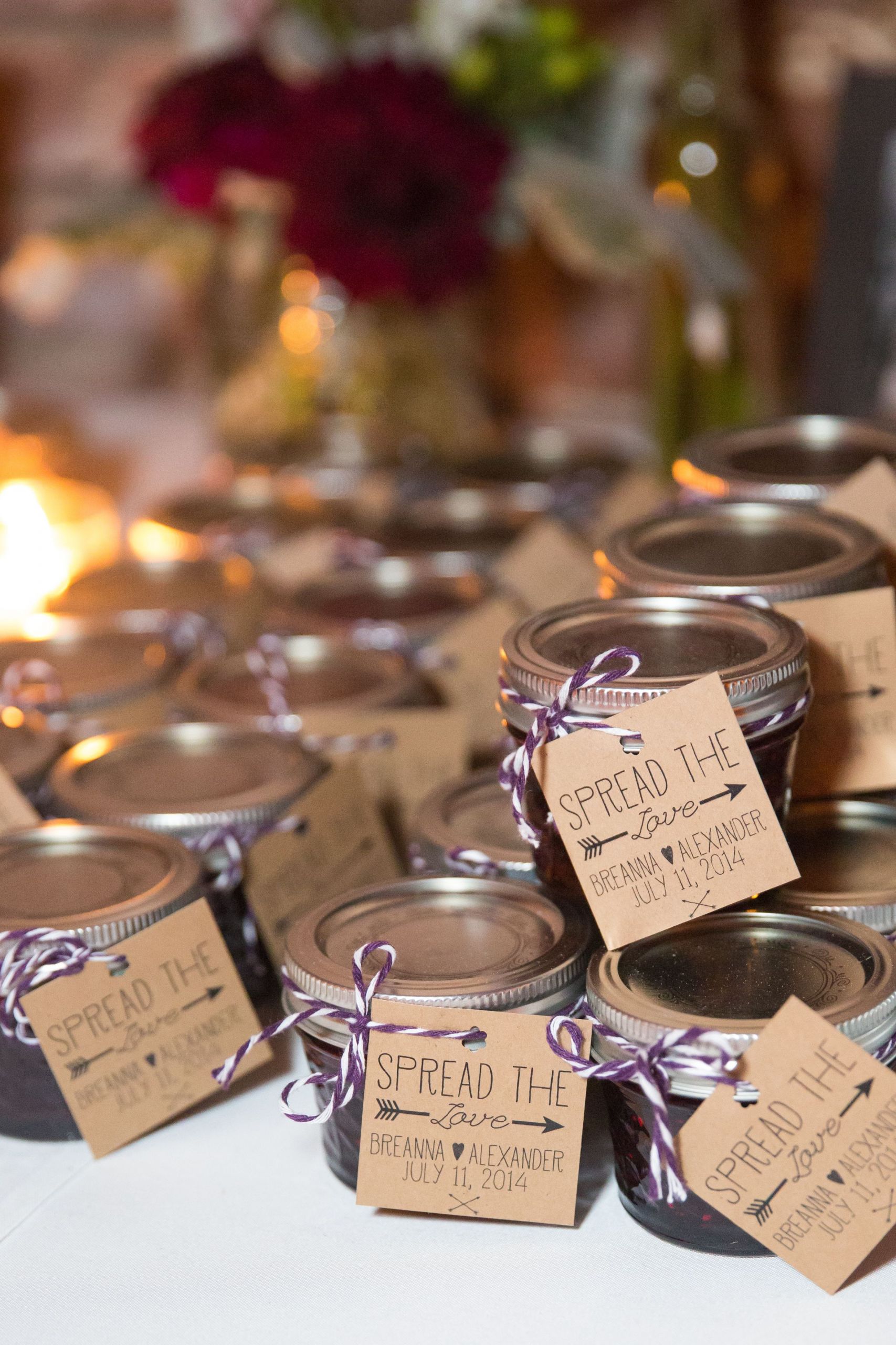 Wedding Guest Favors
 Homemade triple berry jam was given to guests to take home