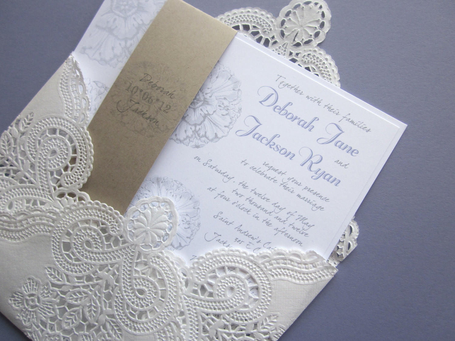 Wedding Invitations Vintage
 vintage wedding invitation Lace doily and rustic flourish