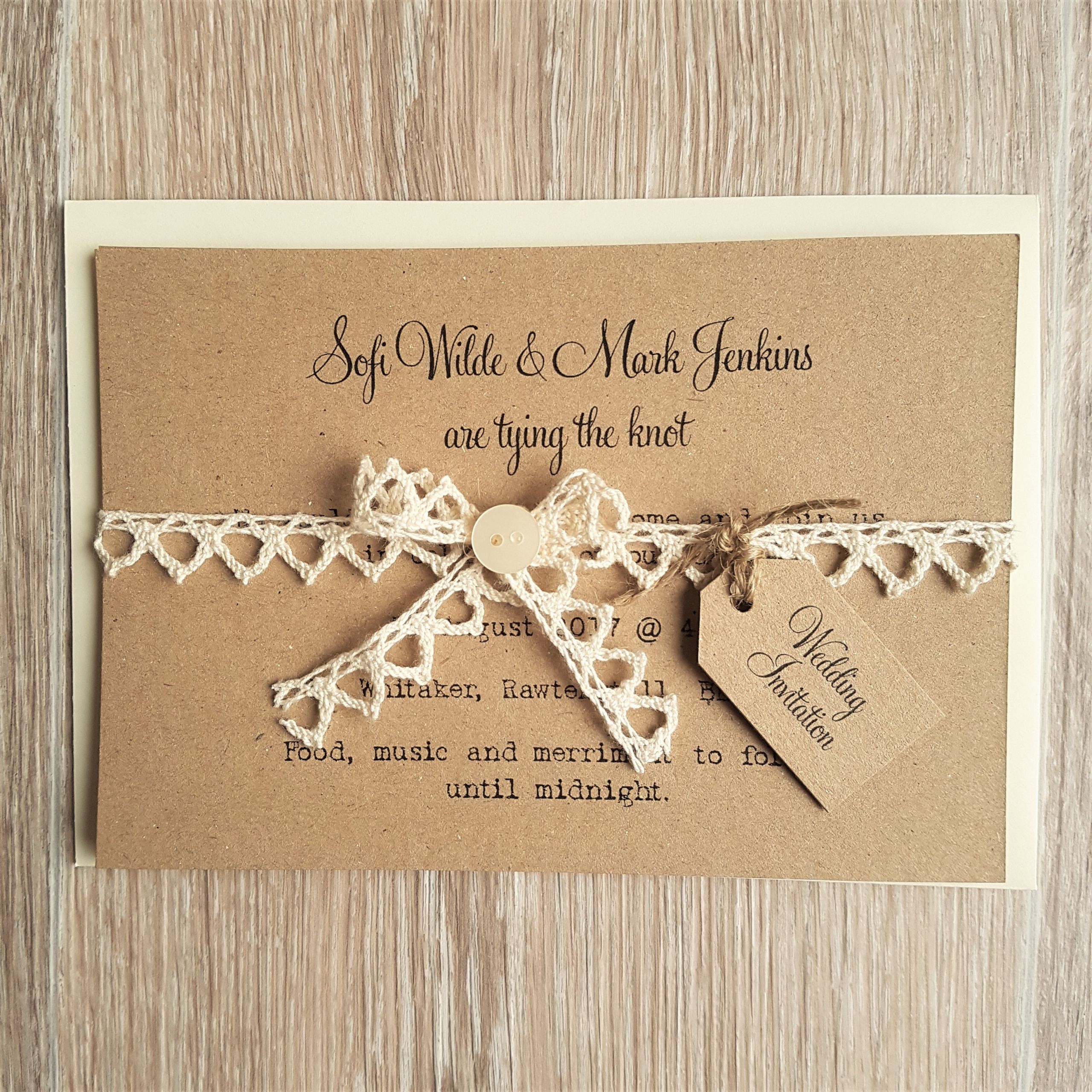 Wedding Invitations Vintage
 Rustic Vintage Lace and Button Wedding Invitations