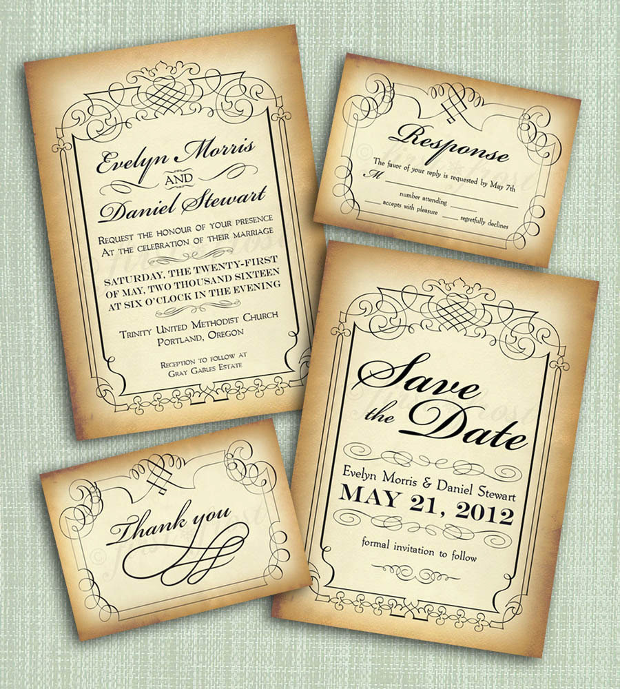 Wedding Invitations Vintage
 Printable Vintage Style Wedding Invitation Suite DIY 4
