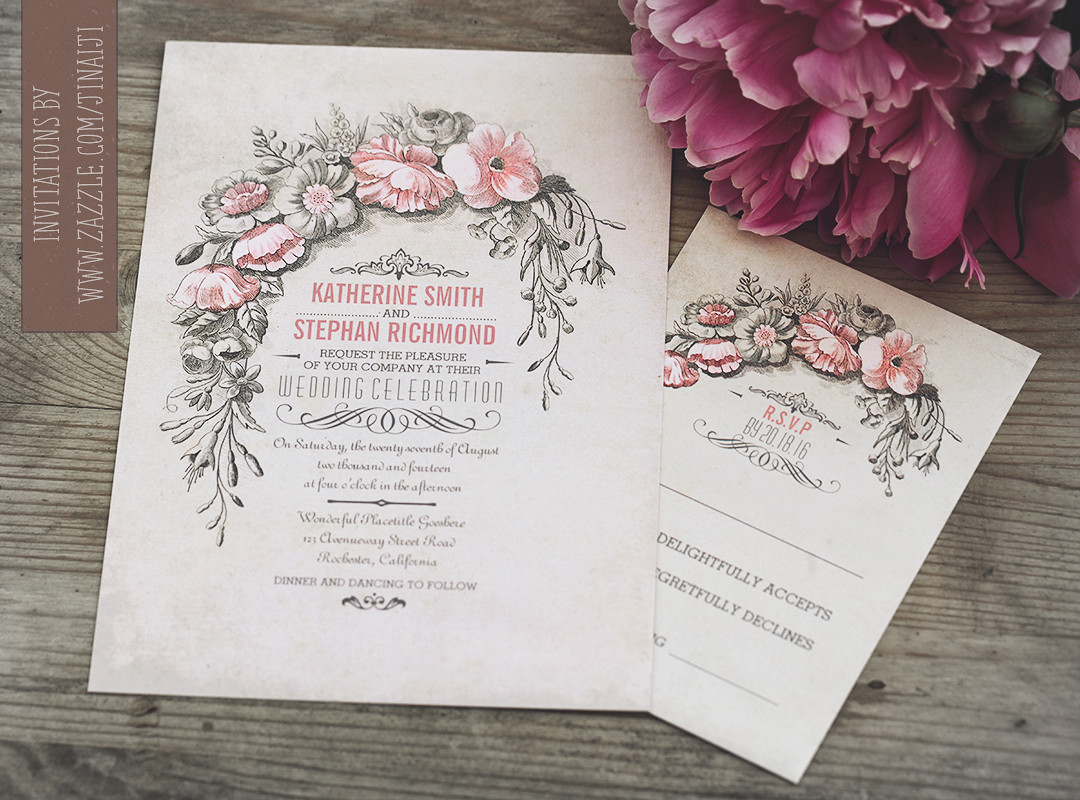 Wedding Invitations Vintage
 Vintage Wedding Invitation with Floral Wreath – NEED