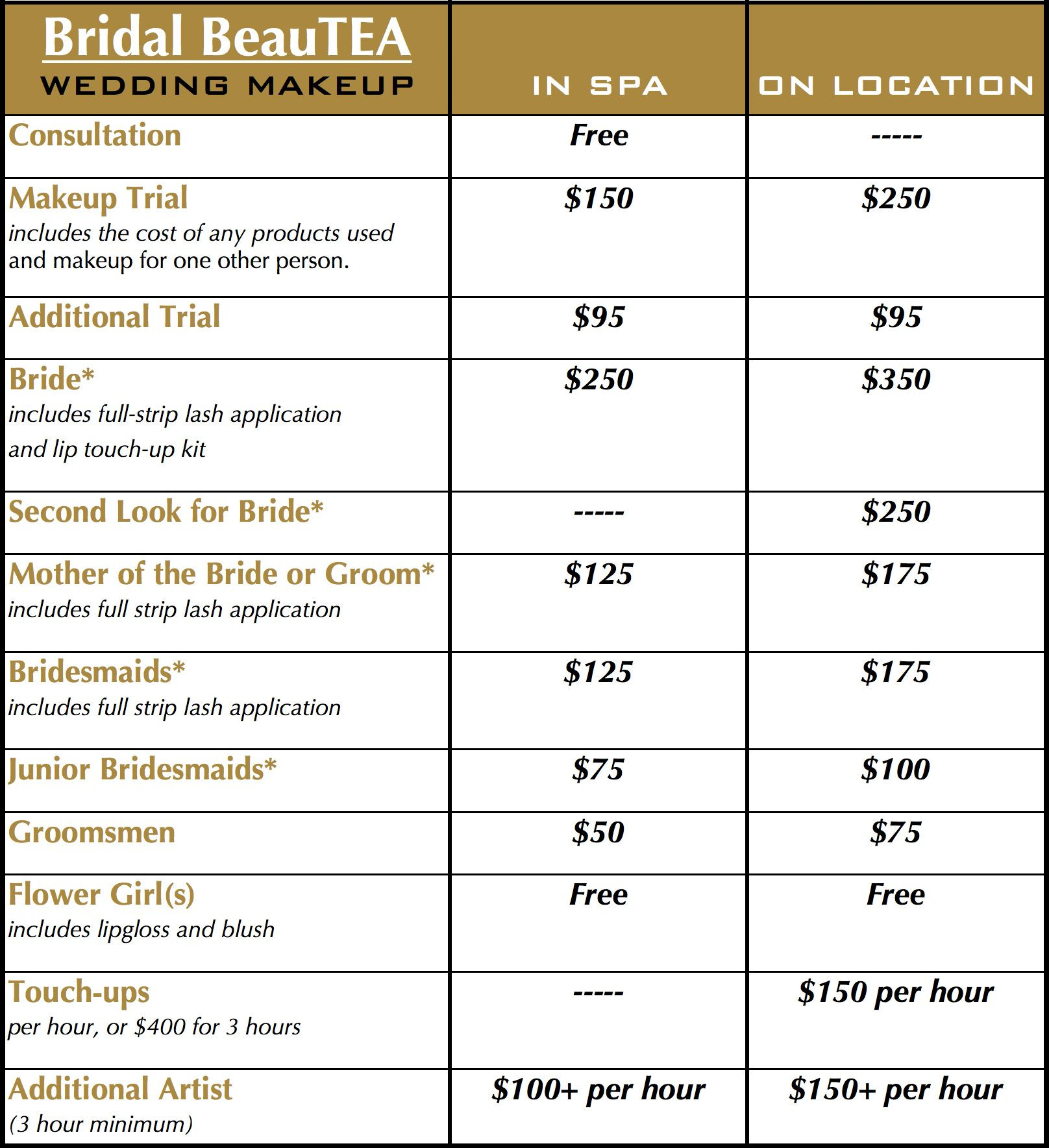 Wedding Makeup Prices
 Makeup Services White Tea Med Spa NYC