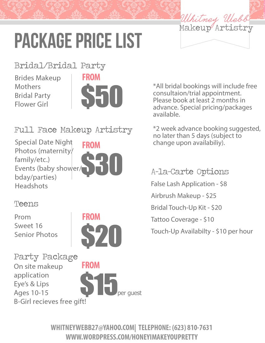 Wedding Makeup Prices
 Makeup Pricing