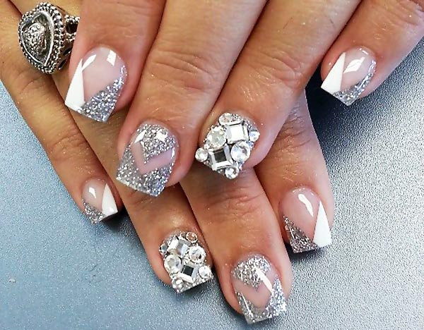Wedding Nails With Rhinestones
 white silver rhinestones festive wedding nails Favnails