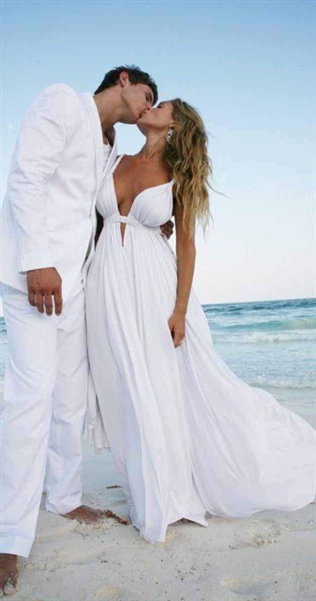 Wedding On The Beach
 2015 Empire Beach Wedding Dresses With Straps V Neckline