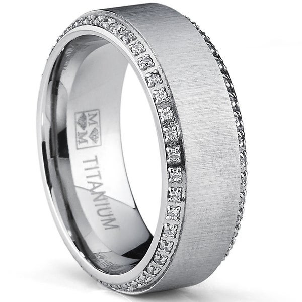 Wedding Ring For Men
 Shop Oliveti Brushed Titanium Men s Round cut Cubic