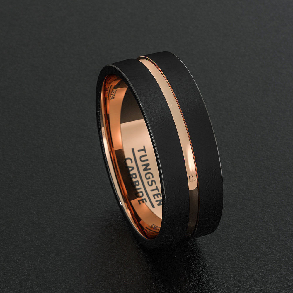 Wedding Ring For Men
 Tungsten Wedding Bands 8mm Mens Ring Black Brushed Rose