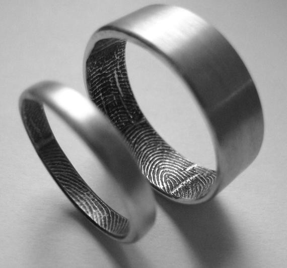 Wedding Ring With Fingerprint
 Custom fingerprint wedding bands in sterling silver set of