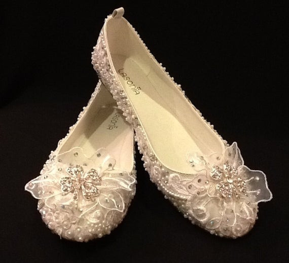 Wedding Shoes Ballet Flats
 Wedding Shoes Bridal Ballet Flats Rhinestones Pearls Hand