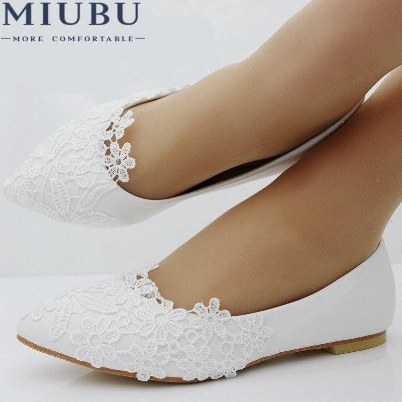 Wedding Shoes Ballet Flats
 MIUBU Ballet Flats White Lace Wedding Shoes Flat Heel