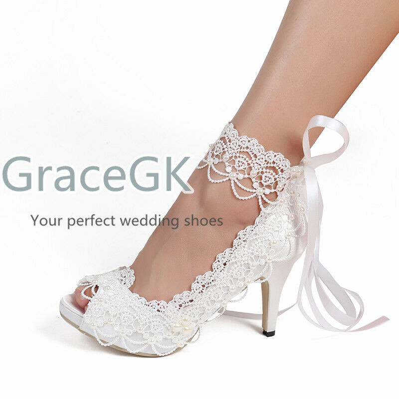 Wedding Shoes For The Bride
 Women Pumps Lace wedding bride shoes Ankle strap High