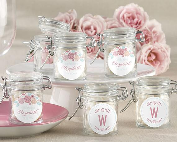 Wedding Shower Party Favors
 Personalized Glass Favor Jars Rustic Bridal Shower by