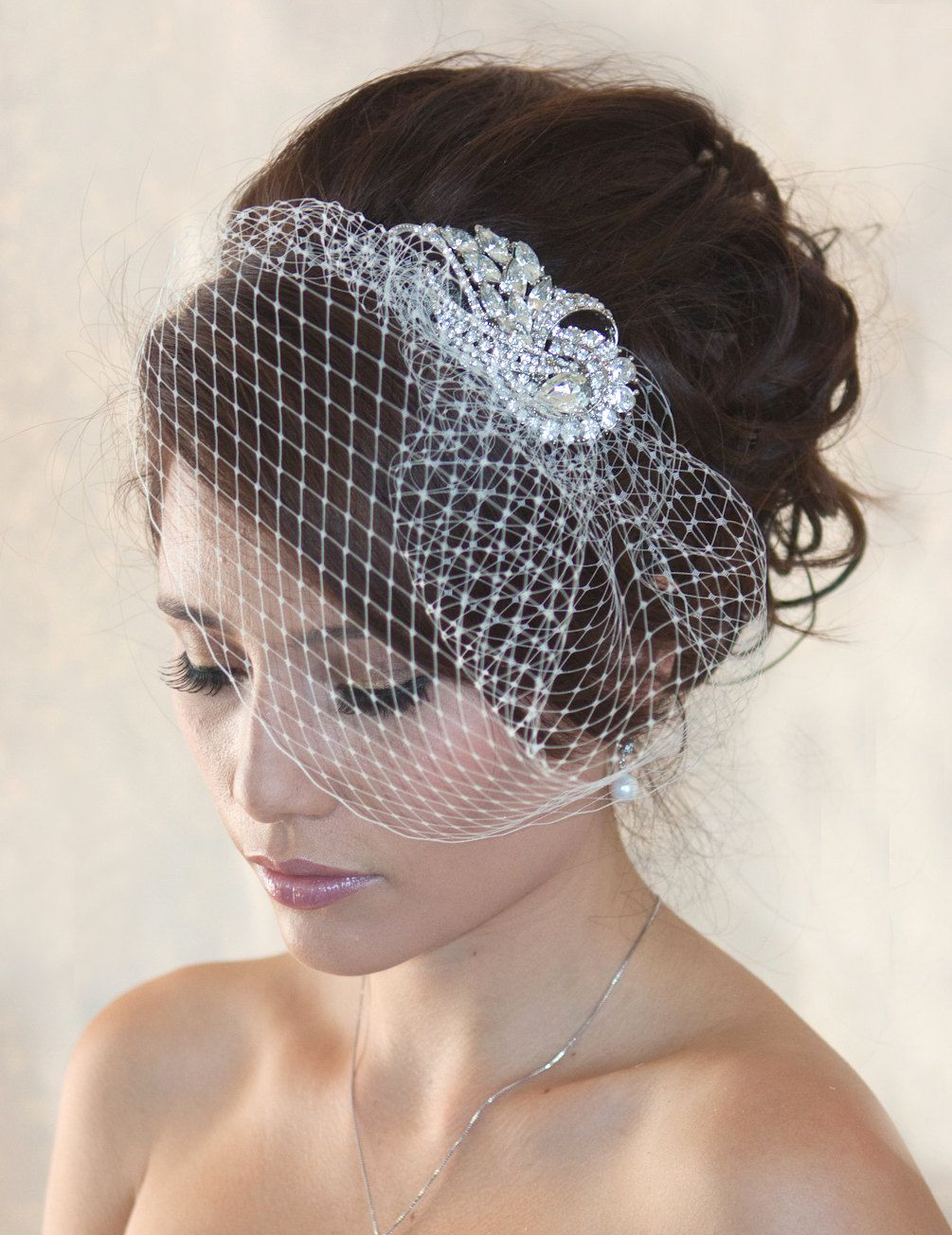 Wedding Veils Birdcage
 Wedding Birdcage Veil with Crystal rhinestone brooch VI01