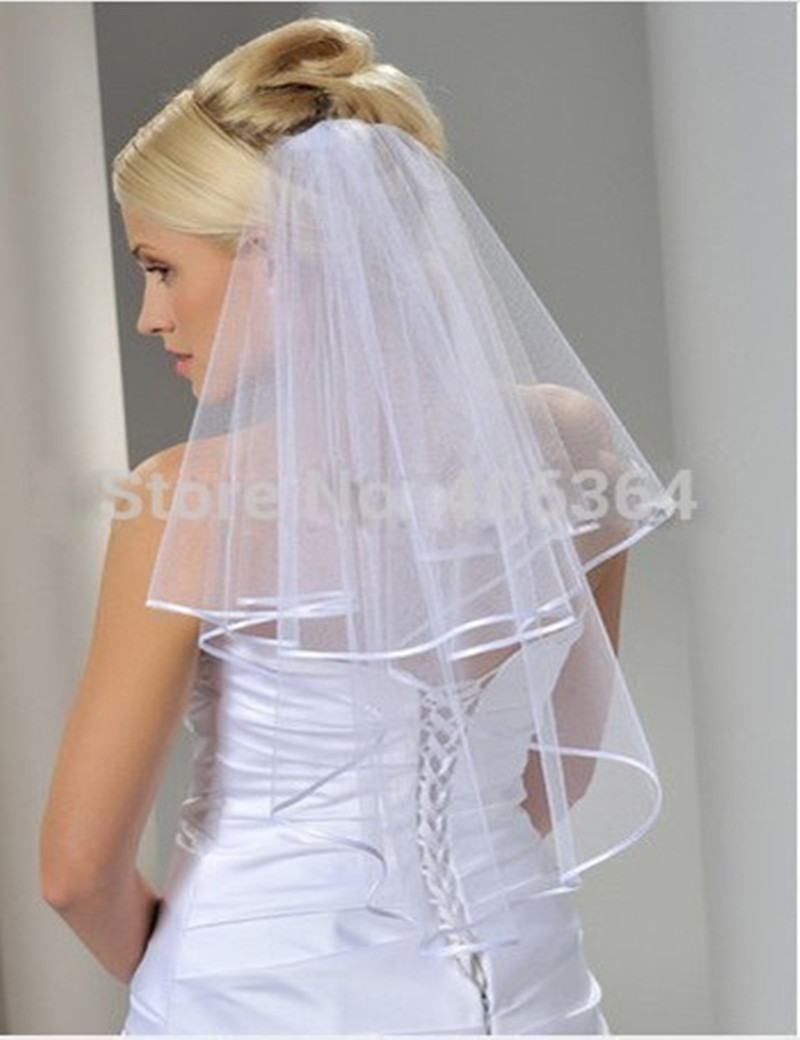 Wedding Veils For Sale Online
 2015 Whole sale Simple White Tulle Wedding Veils Two Layer