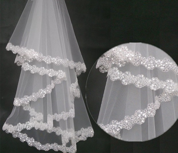 Wedding Veils For Sale Online
 Cheap 2017 Hot Sale Wedding Veil Beads Edge Bridal Veils