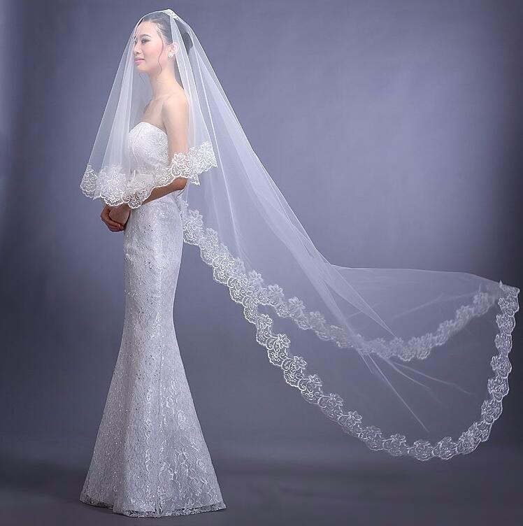 Wedding Veils For Sale Online
 Loverxu e Layer Appliques Edge ivory Veils Cotton