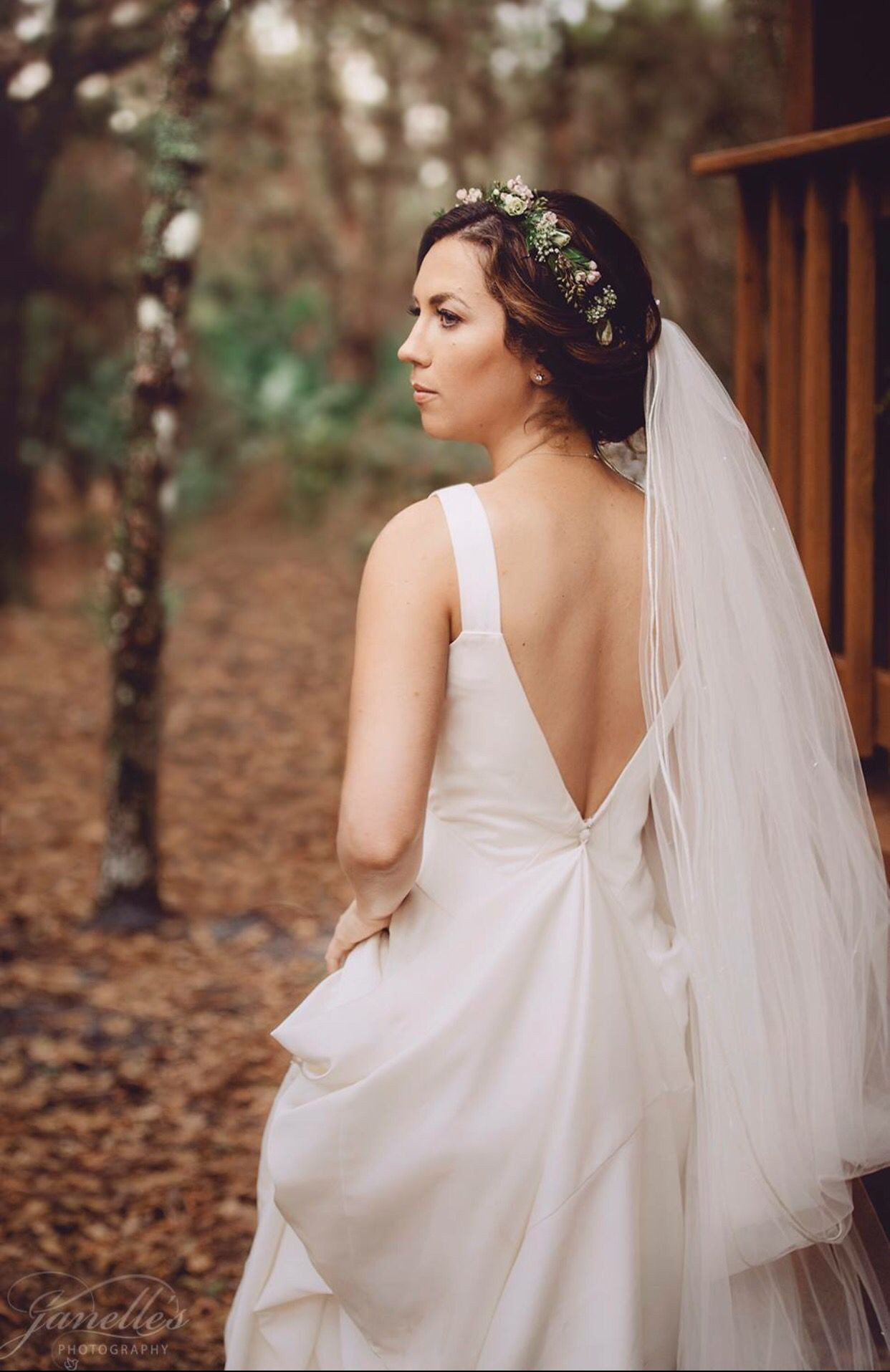 Wedding Veils With Flowers In Hair
 Flower Crown with cathedral veil & open back wedding dress