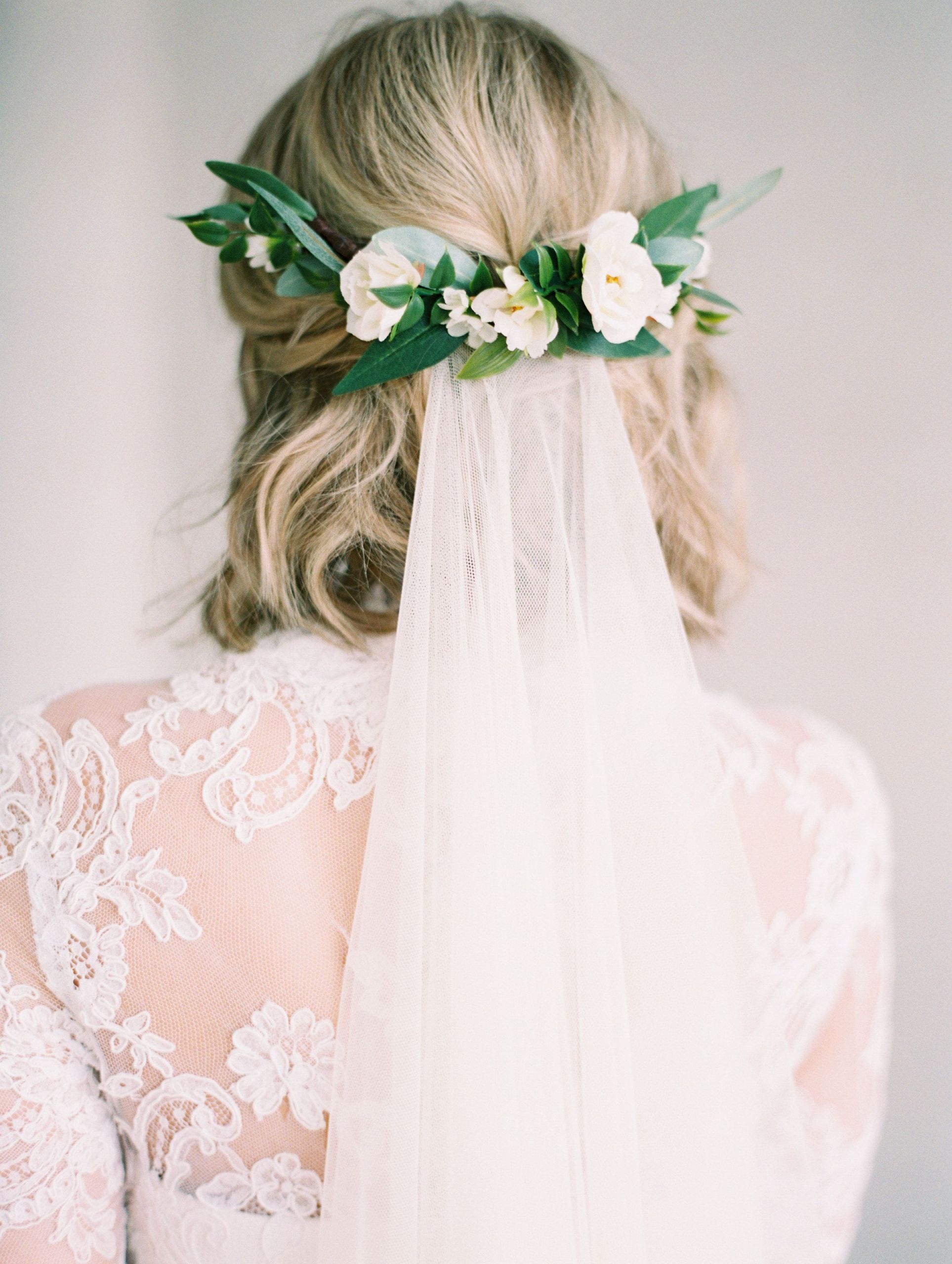 Wedding Veils With Flowers In Hair
 Ester Floral b created with Eucalyptus and Olive Leaves