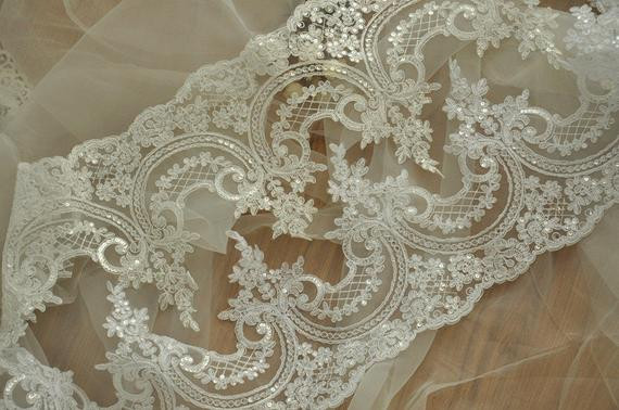 Wedding Veils With Red Trim
 Alencon Lace Trim in ivory red and white for Bridal