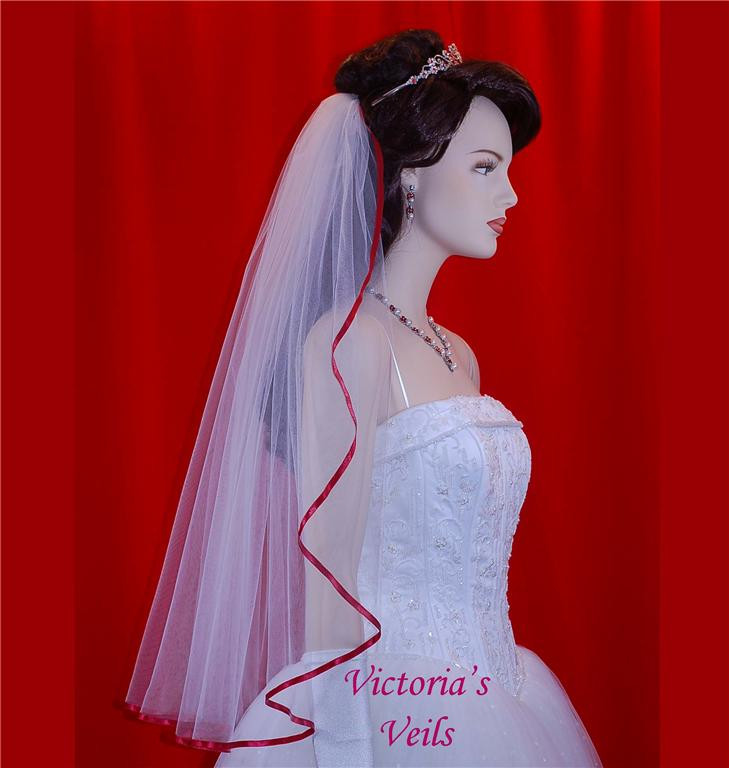 Wedding Veils With Red Trim
 Apple Red bridal Wedding veil 30" 48 2 Victoria s