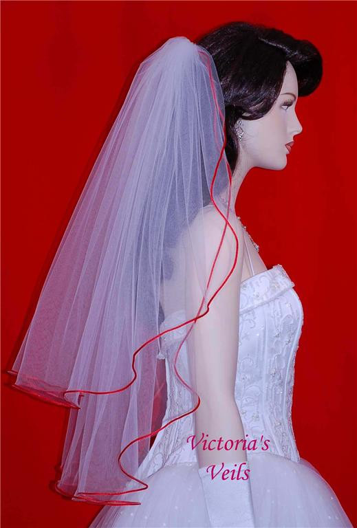 Wedding Veils With Red Trim
 RED TRIM BRIDAL VEIL WEDDING 25"x29" 14 3 Victoria s