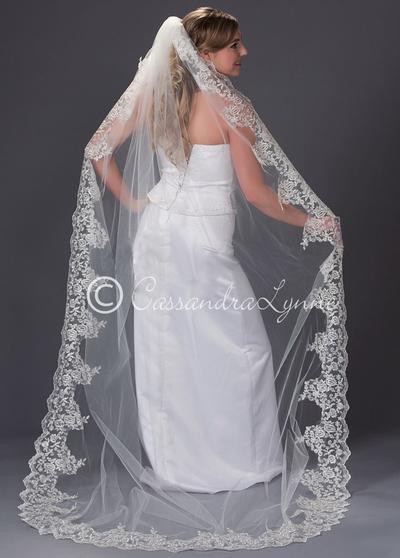 Wedding Veils With Red Trim
 Wedding Veil with Wide Lace Trim Chapel Length Cassandra