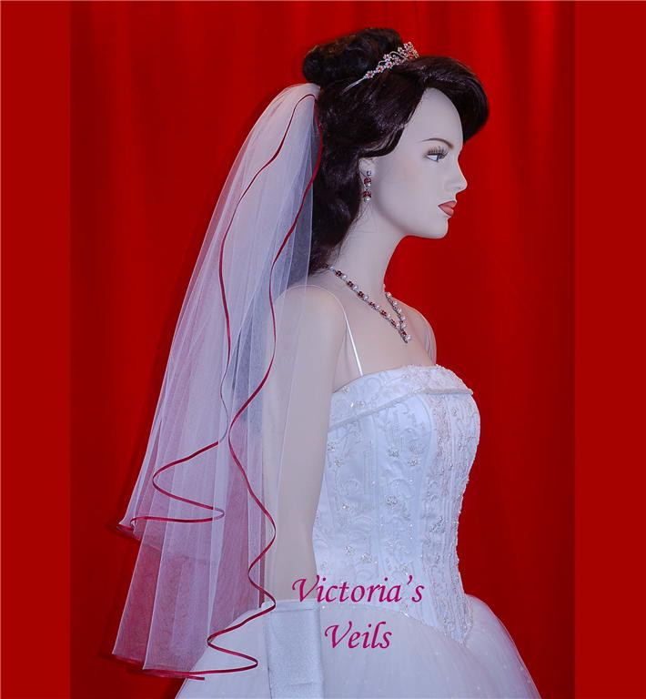 Wedding Veils With Red Trim
 BRIDAL WEDDING VEIL APPLE RED 24"x28" 46 1 Victoria s