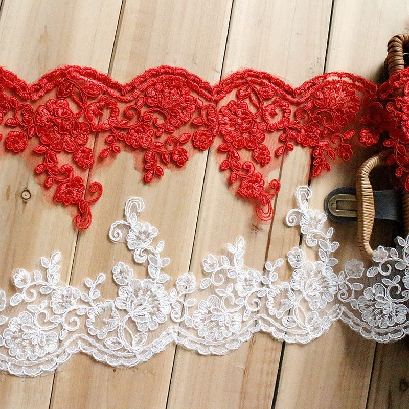 Wedding Veils With Red Trim
 White Red Embroidery Wedding Veil Lace Trim Handmade DIY
