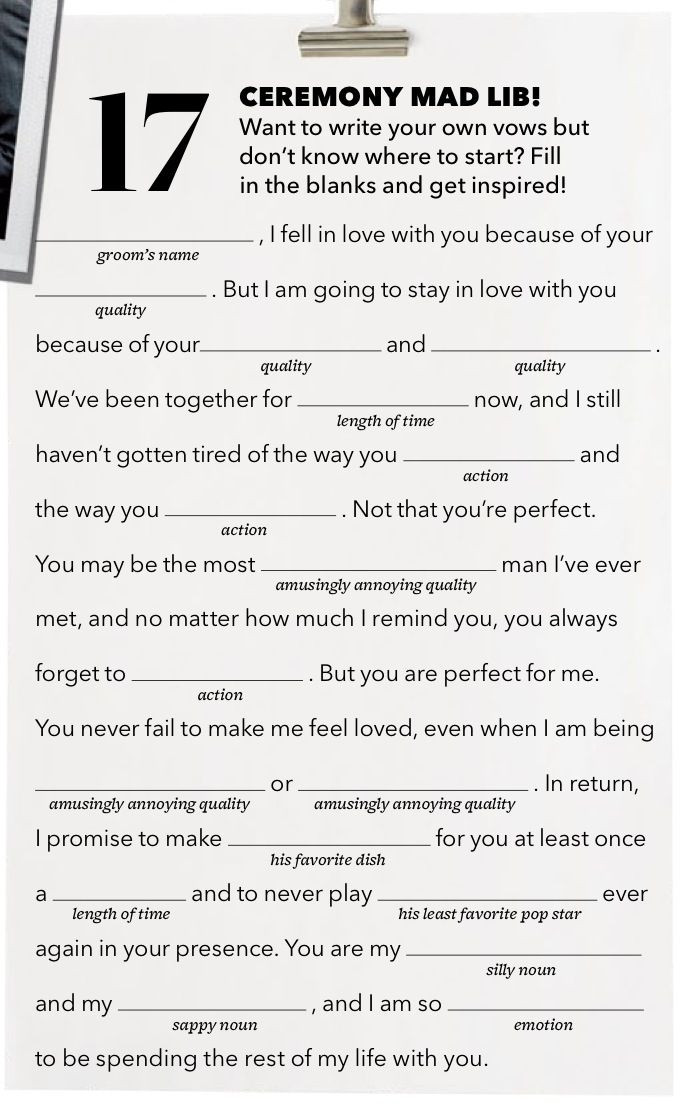Wedding Vow Template
 Wedding vow Mad Lib from Brides Magazine