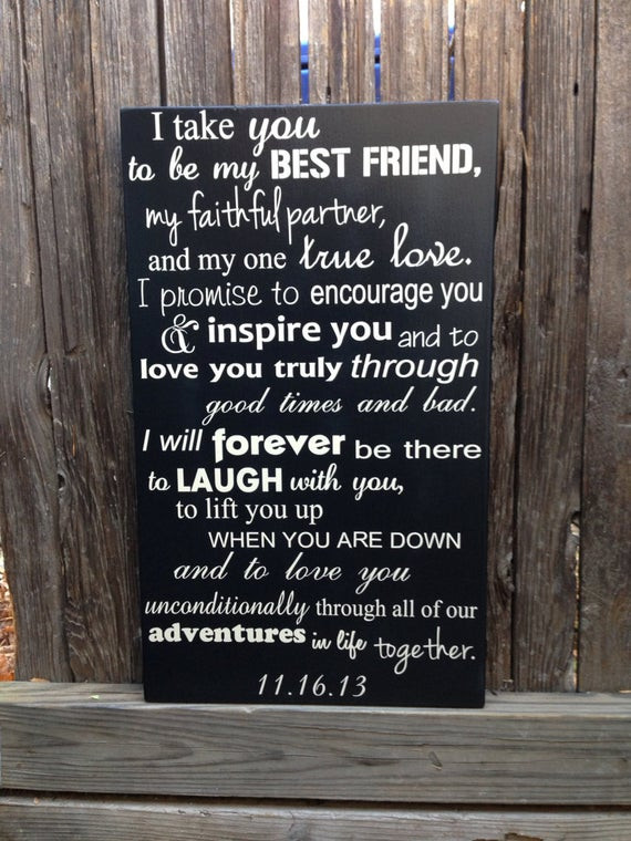 Wedding Vows For Him
 Wedding Vows Anniversary Gift Wood Sign 12 x 20 Marriage