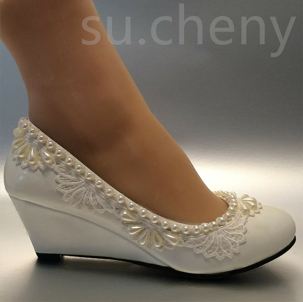 Wedge Shoes For Wedding
 2” heel wedges lace white light ivory pearl Wedding shoes