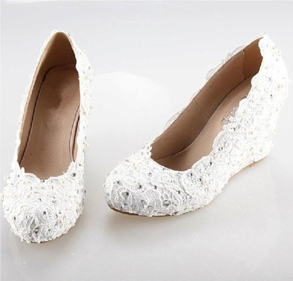 Wedge Shoes For Wedding
 2014 white Iory lace wedge handmade lace bridal by