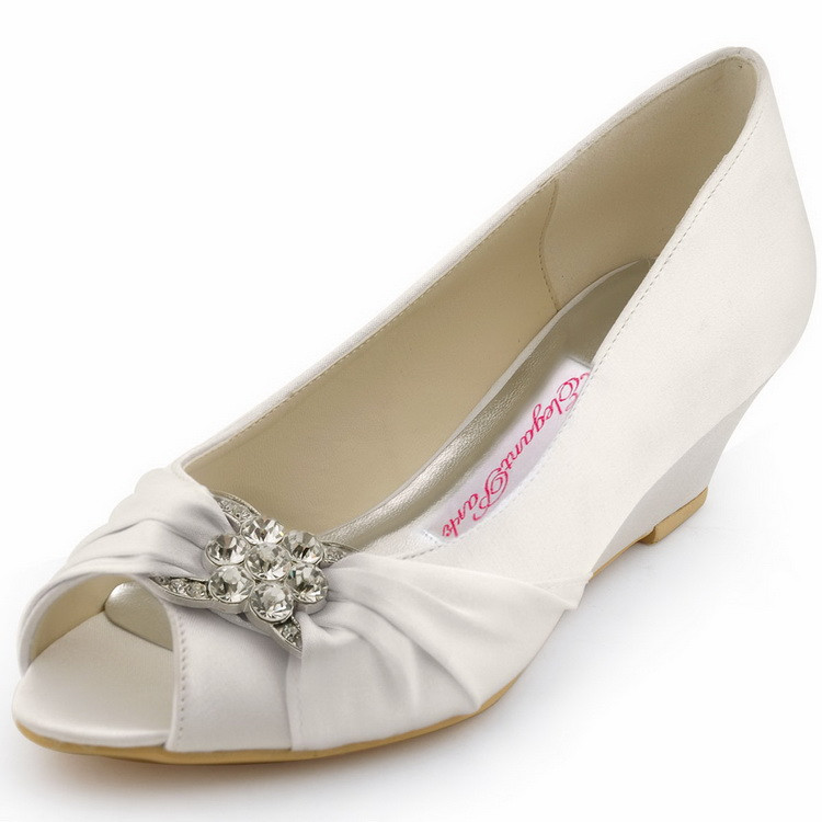 Wedges For Wedding Shoes
 New Design Elegant WP1403 White Peep Toe Rhinestone Satin