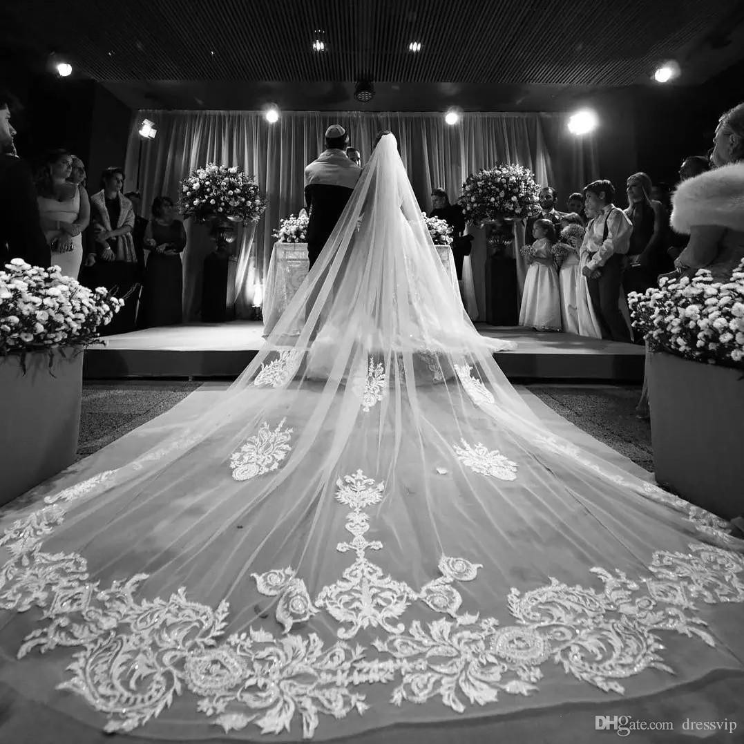 What Are Wedding Veils Made Of
 New Wedding Veils With Lace Applique Beads Long Cathedral