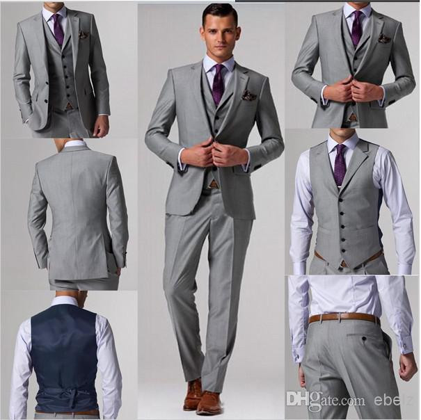 What Color Suit To Wear To A Wedding
 Light Grey Groom Tuxedos Suits custom wedding groom wear