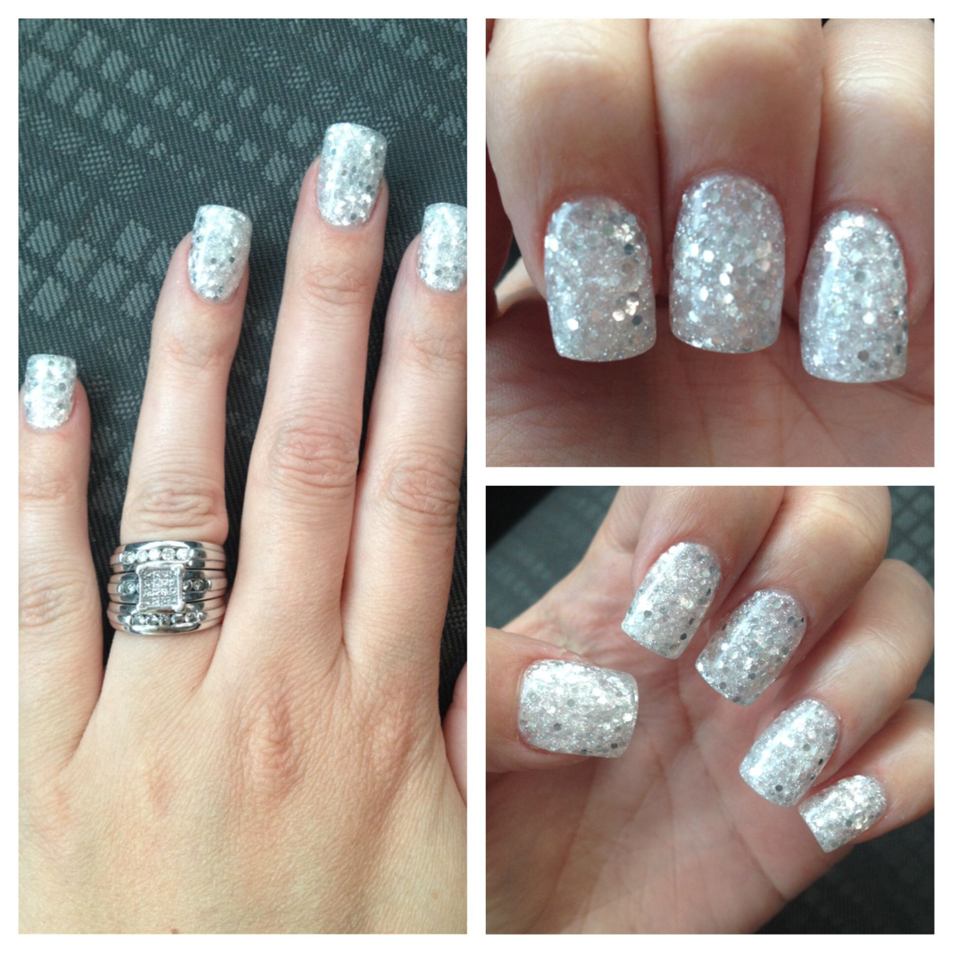 White Acrylic Nails With Glitter
 White Silver Glitter acrylic nails Nails