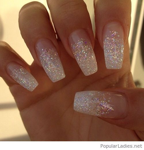 White Acrylic Nails With Glitter
 Long white glitter nails in 2019