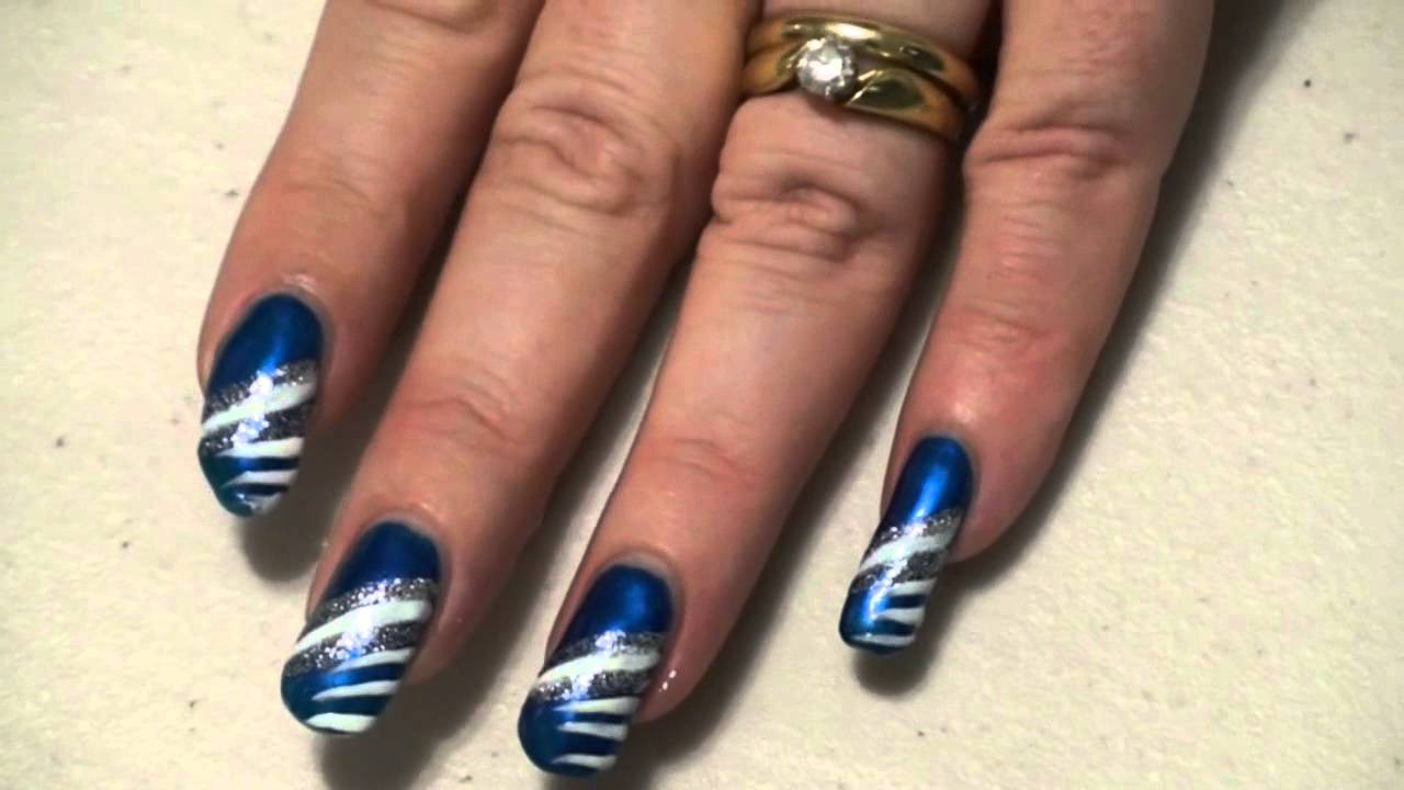 White And Blue Nail Designs
 Sparkly Blue White & Silver Nail Art Design Easy