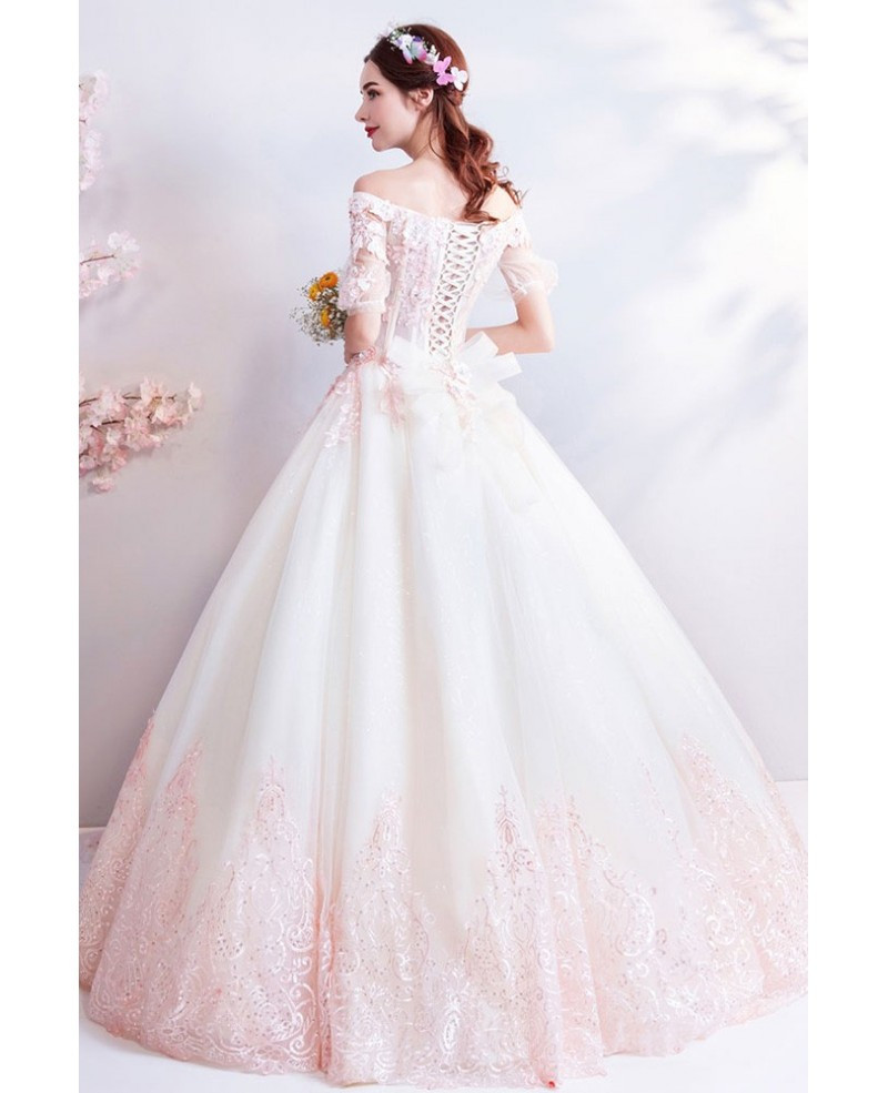 White And Pink Wedding Dress
 Dreamy Princess White And Pink Ball Gown Wedding Dress f
