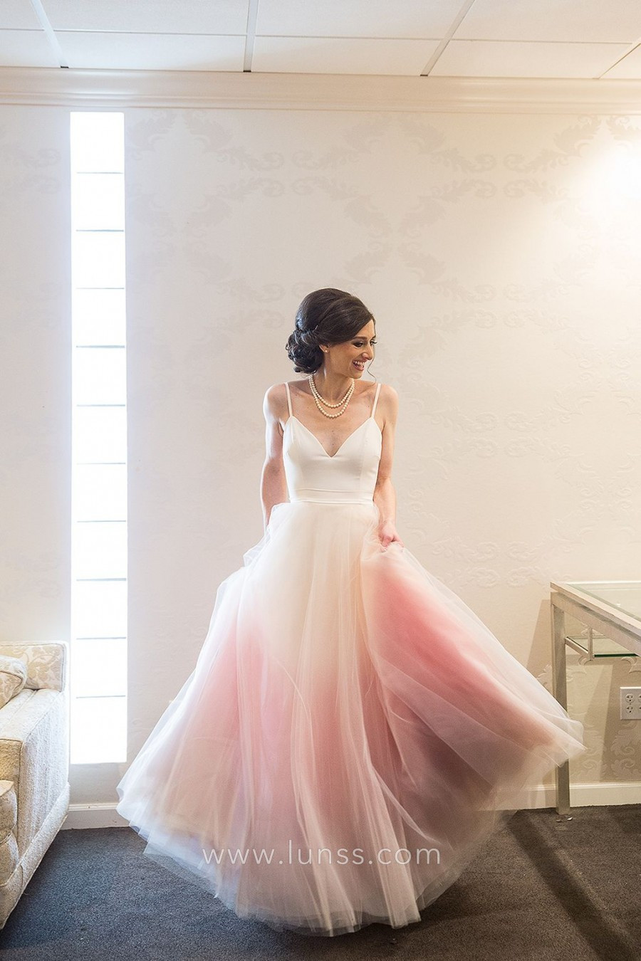 White And Pink Wedding Dress
 White and Pink Ombre V Neck Gra nt Wedding Dress Lunss