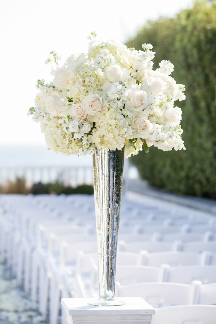 White Flower Wedding Centerpieces
 Tall White Rose and Hydrangea Centerpiece